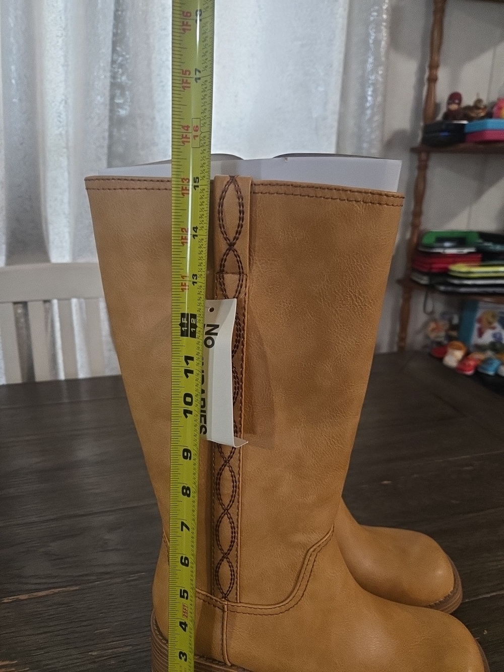 Knee-High Tan Block Heel Riding Boots - Picture 12 of 14